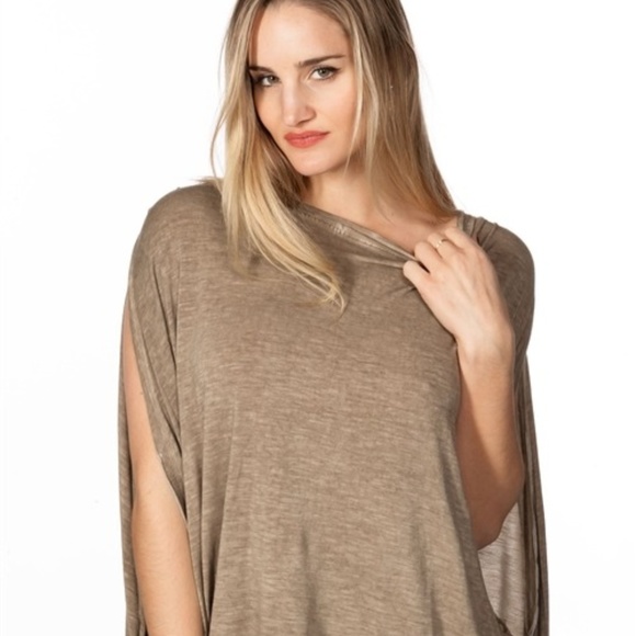 Palm Beach Boutique Tops - Boho Acid Wash Olive Drop Armhole Top